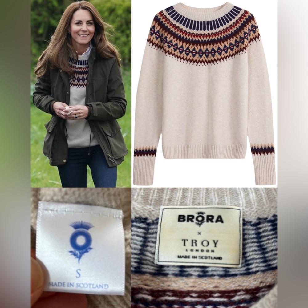Brora x TROY Almond Supersoft Lambswool FairIsle Jumper-ASO Kate Middleton-Rare